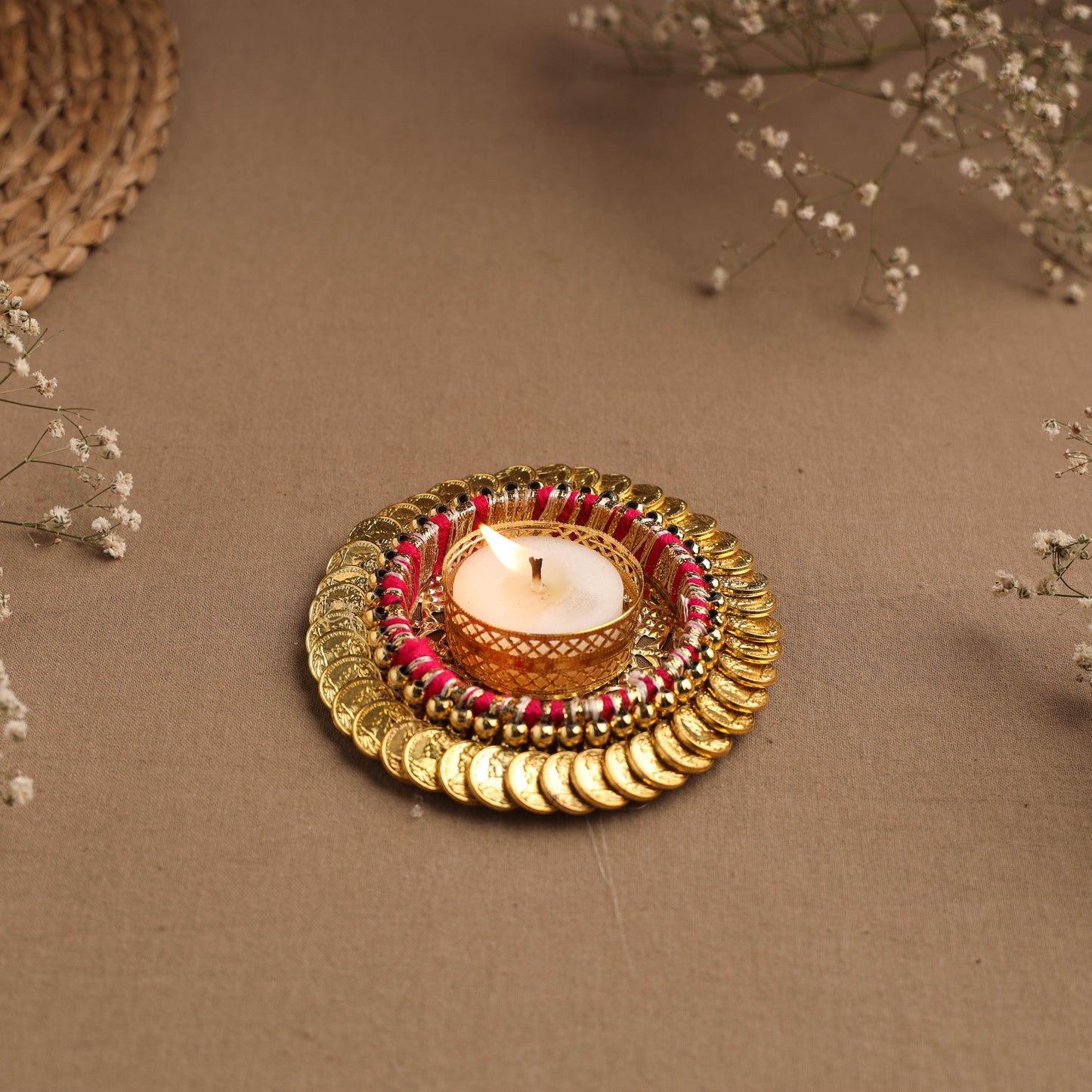 Handmade Coin & Beadwork Tealight Candle Holder 06