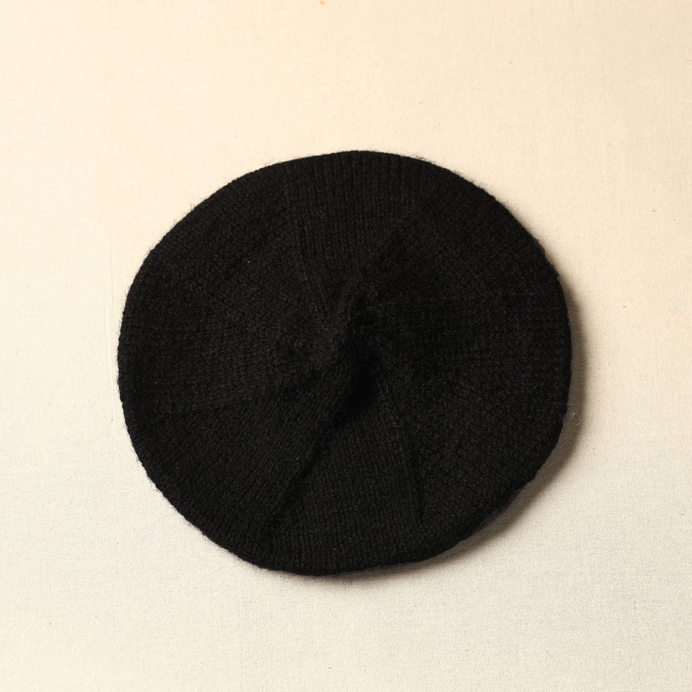 Black - Kumaun Hand Knitted Woolen Beret Cap 53