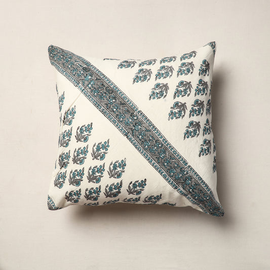 Multicolor - Sanganeri Block Printed Patchwork Cotton Cushion Cover (16 x 16 in)