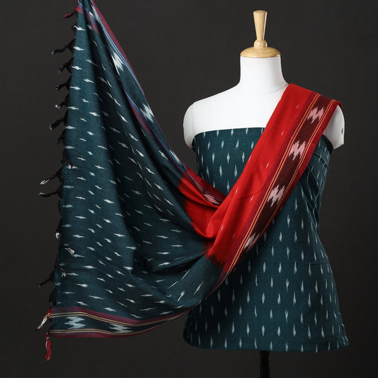 3pc Pochampally Ikat Weave Handloom Cotton Suit Material Set 48