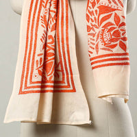 Orange - Bengal Kantha Embroidery Handloom Tussar Silk Stole 04