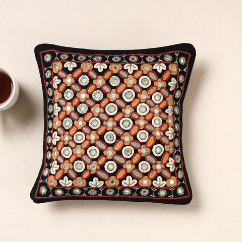 Multicolor Kala Raksha Pakko Hand Embroidery Cotton Cushion Cover
