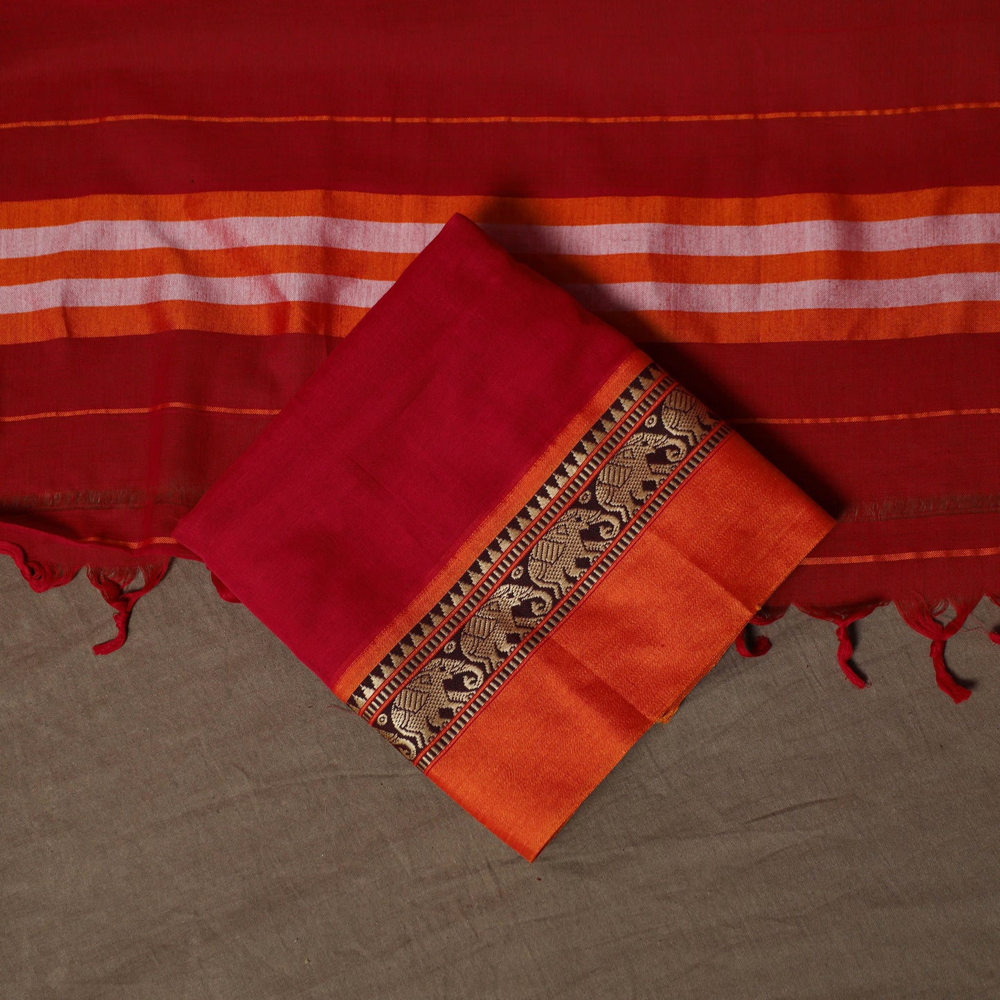Dharwad Mercerised Cotton 3pc Unstitched Dress Material Suit Set with Woven Border 17
