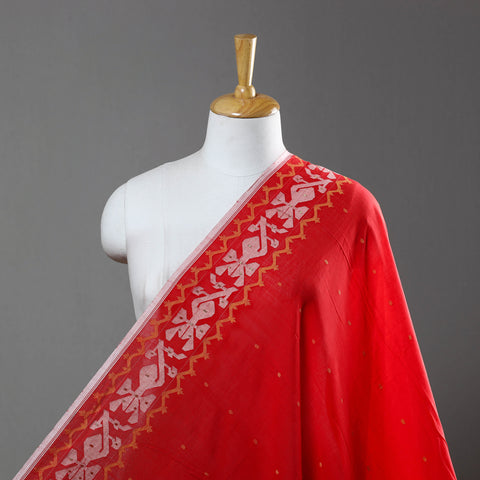 Red - Pure Handloom Cotton Bengal Jamdani Fabric 02