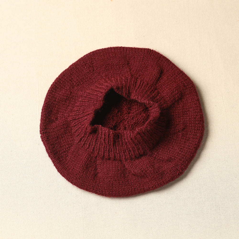 Red - Kumaun Hand Knitted Woolen Beret Cap 54