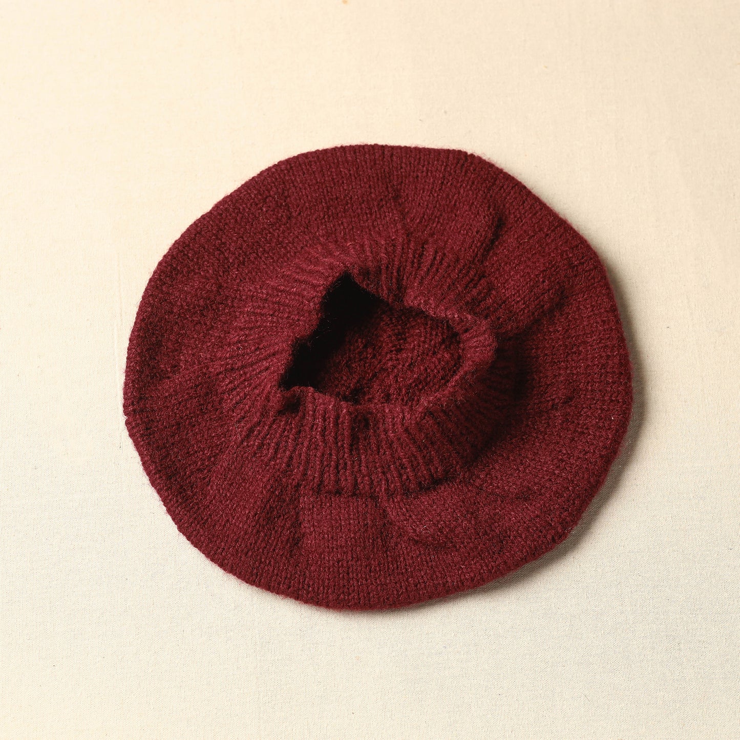 Red - Kumaun Hand Knitted Woolen Beret Cap 54