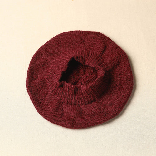 Red - Kumaun Hand Knitted Woolen Beret Cap 54