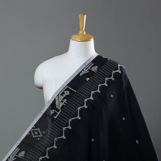 Black - Pure Handloom Cotton Bengal Jamdani Fabric 01