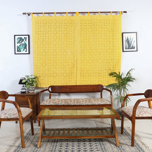 Yellow - Applique Flower Cutwork Cotton Window Curtain from Barmer (5 x 3.5 feet) (single piece)