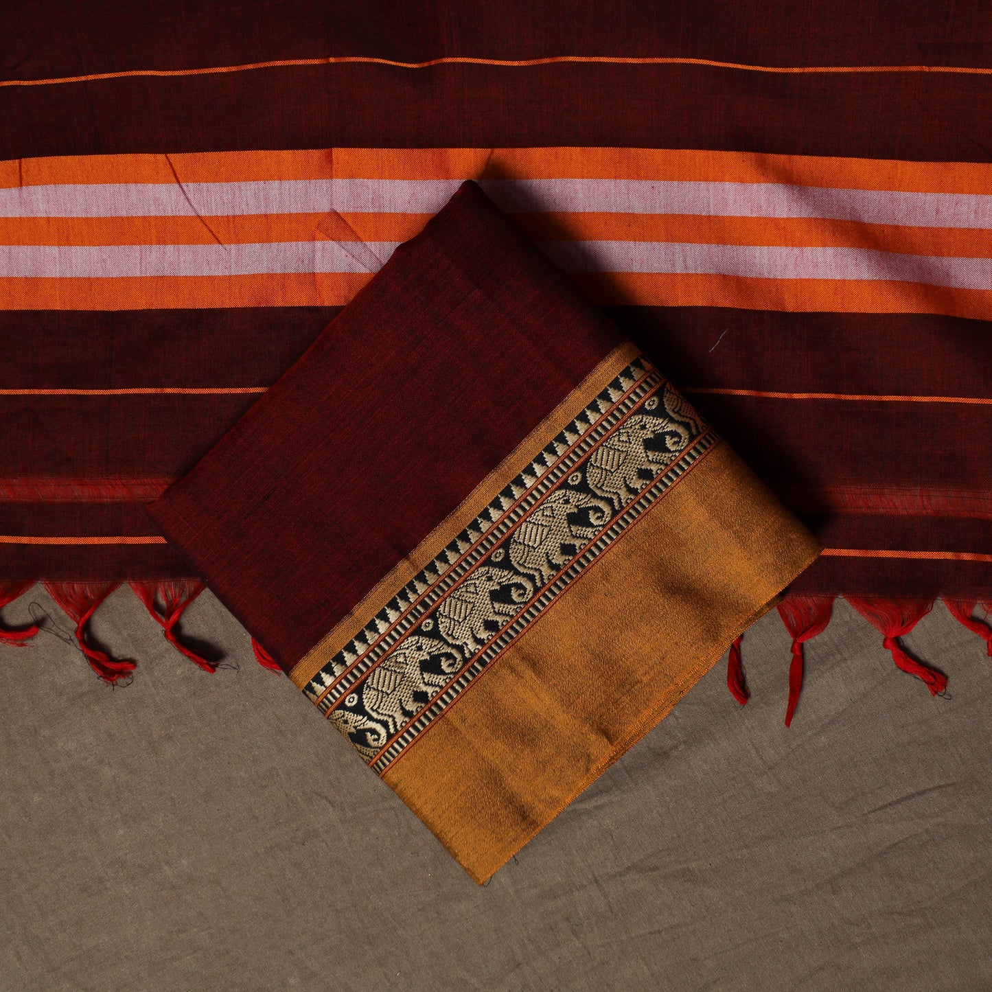 Dharwad Mercerised Cotton 3pc Unstitched Dress Material Suit Set with Woven Border 18