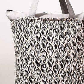 Grey - Kantha Work Block Print Cotton Shopping Bag