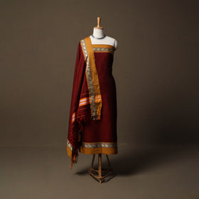 Dharwad Mercerised Cotton 3pc Unstitched Dress Material Suit Set with Woven Border 18