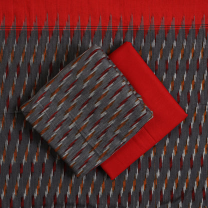 Grey - 3pc Pochampally Ikat Weave Handloom Cotton Suit Material Set 49