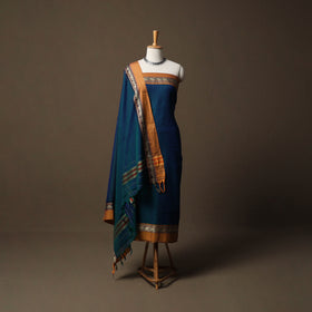 Dharwad Mercerised Cotton 3pc Unstitched Dress Material Suit Set with Woven Border 19