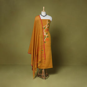 Yellow - 2pc handloom cotton unstitched phulia jamdani