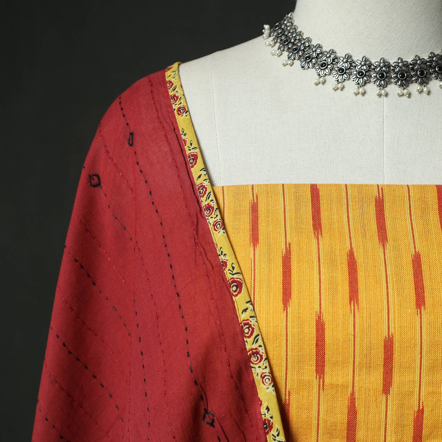 Pochampally Ikat Weave Cotton 2pc Unstitched Dress Material Kurta Set 17