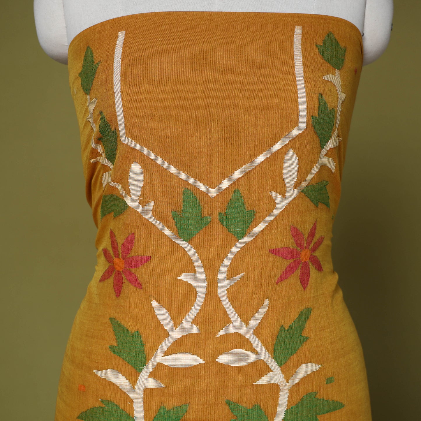 Yellow - 2pc handloom cotton unstitched phulia jamdani