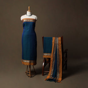 Dharwad Mercerised Cotton 3pc Unstitched Dress Material Suit Set with Woven Border 19