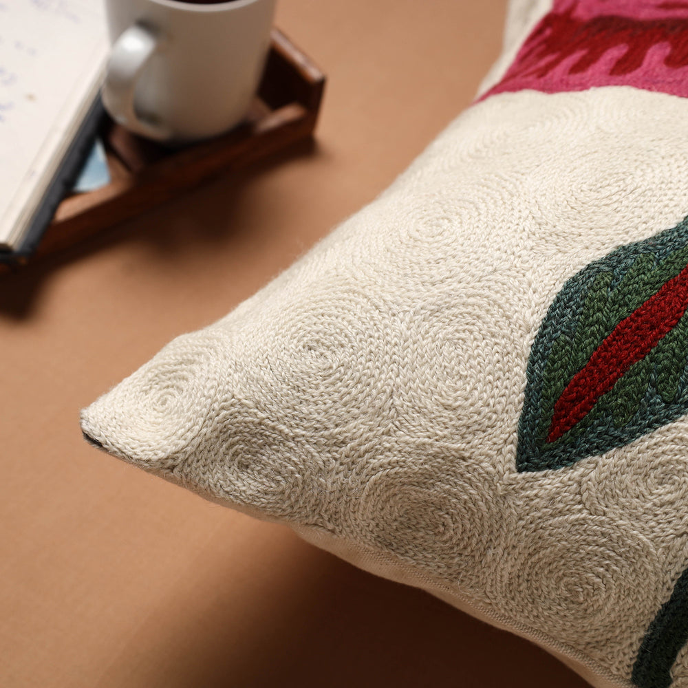 White - Crewel Hand Embroidered Cushion Cover 15