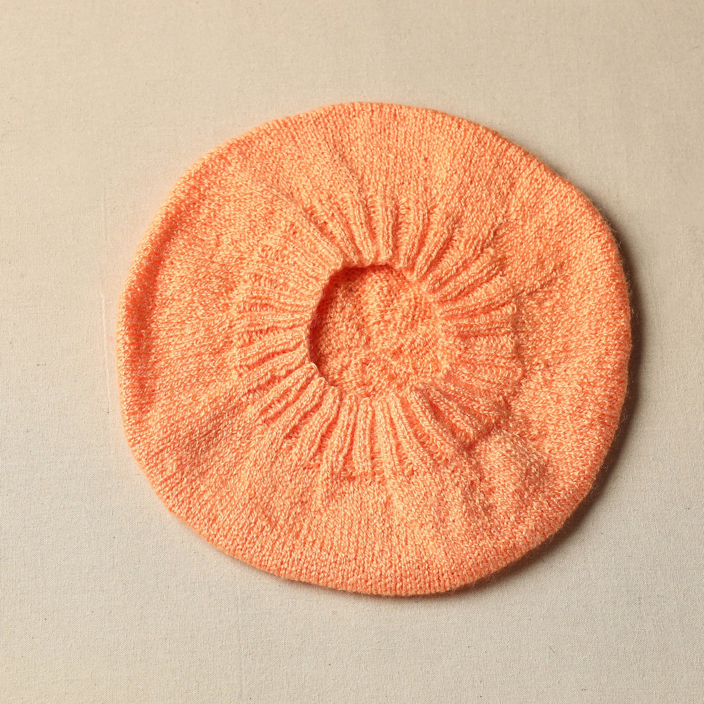 Orange - Kumaun Hand Knitted Woolen Beret Cap 56