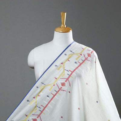 White - Pure Handloom Cotton Bengal Jamdani Fabric 09