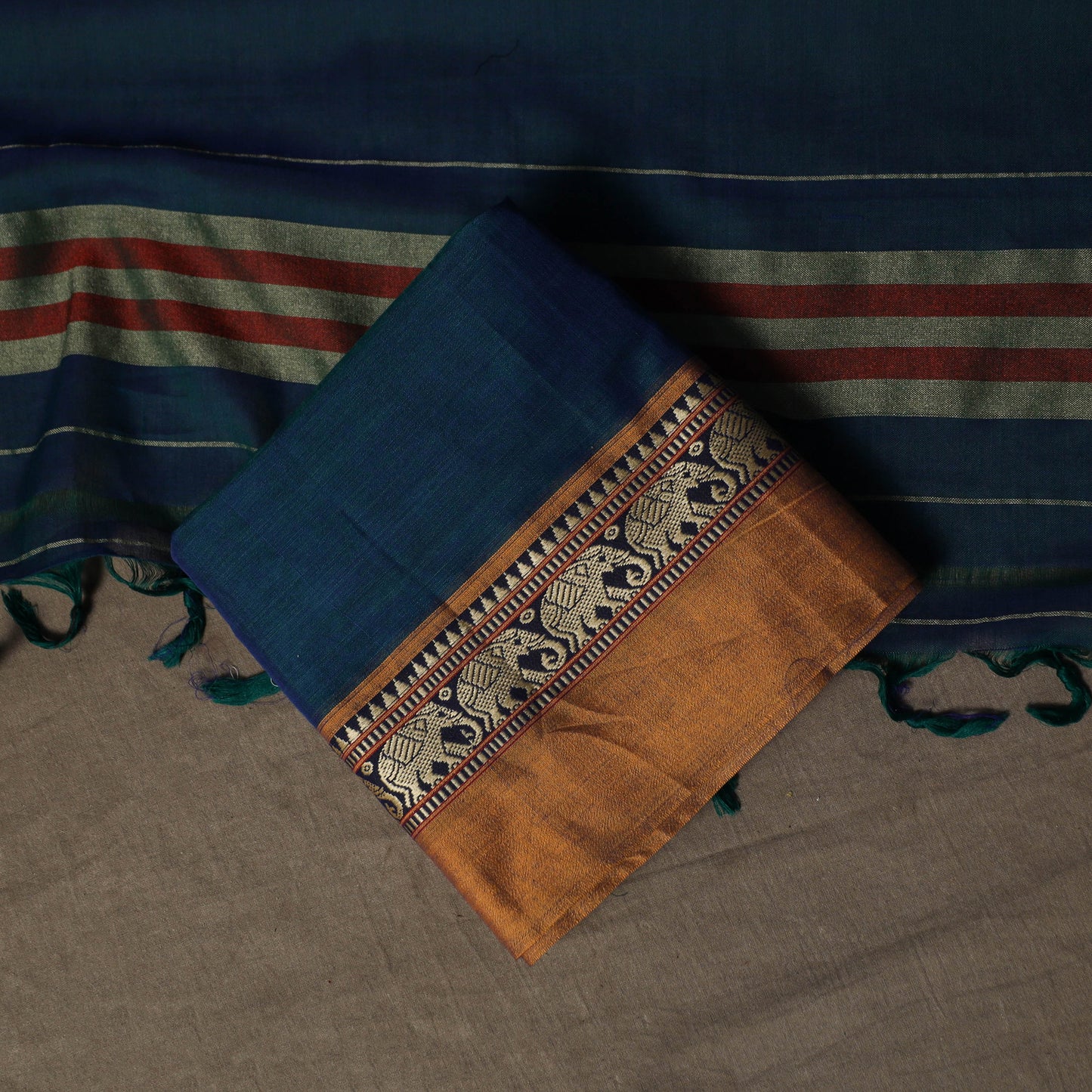 Dharwad Mercerised Cotton 3pc Unstitched Dress Material Suit Set with Woven Border 19