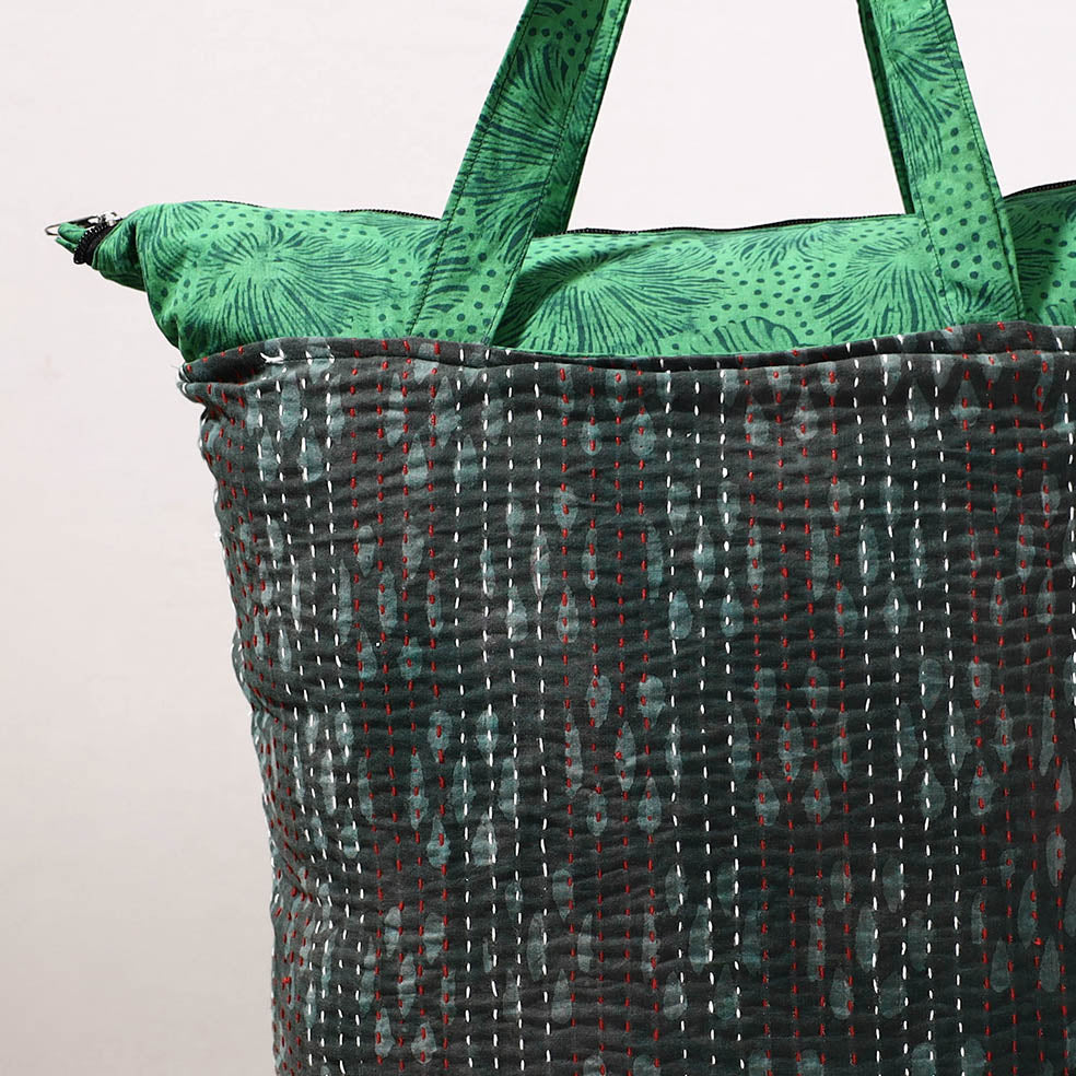 kantha block print shopping bag