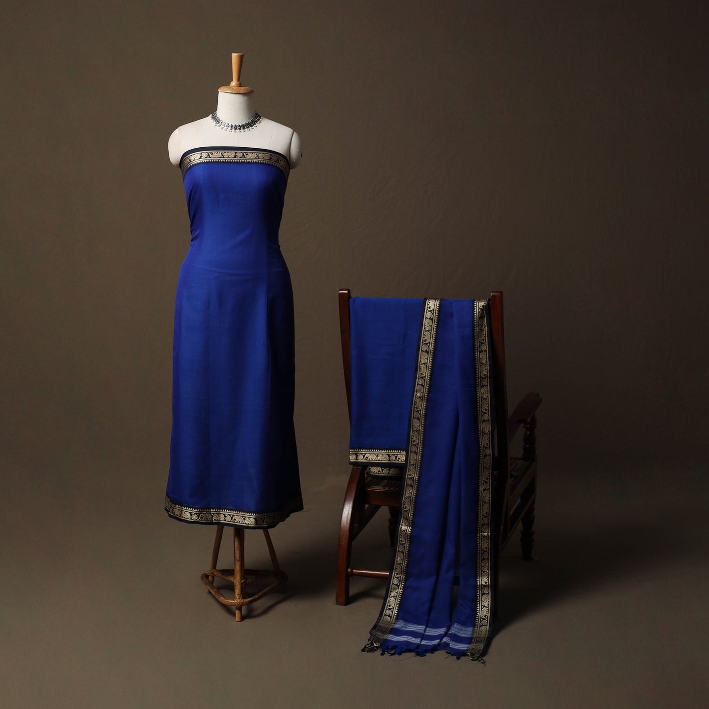 Dharwad Mercerised Cotton 3pc Unstitched Dress Material Suit Set with Woven Border 20