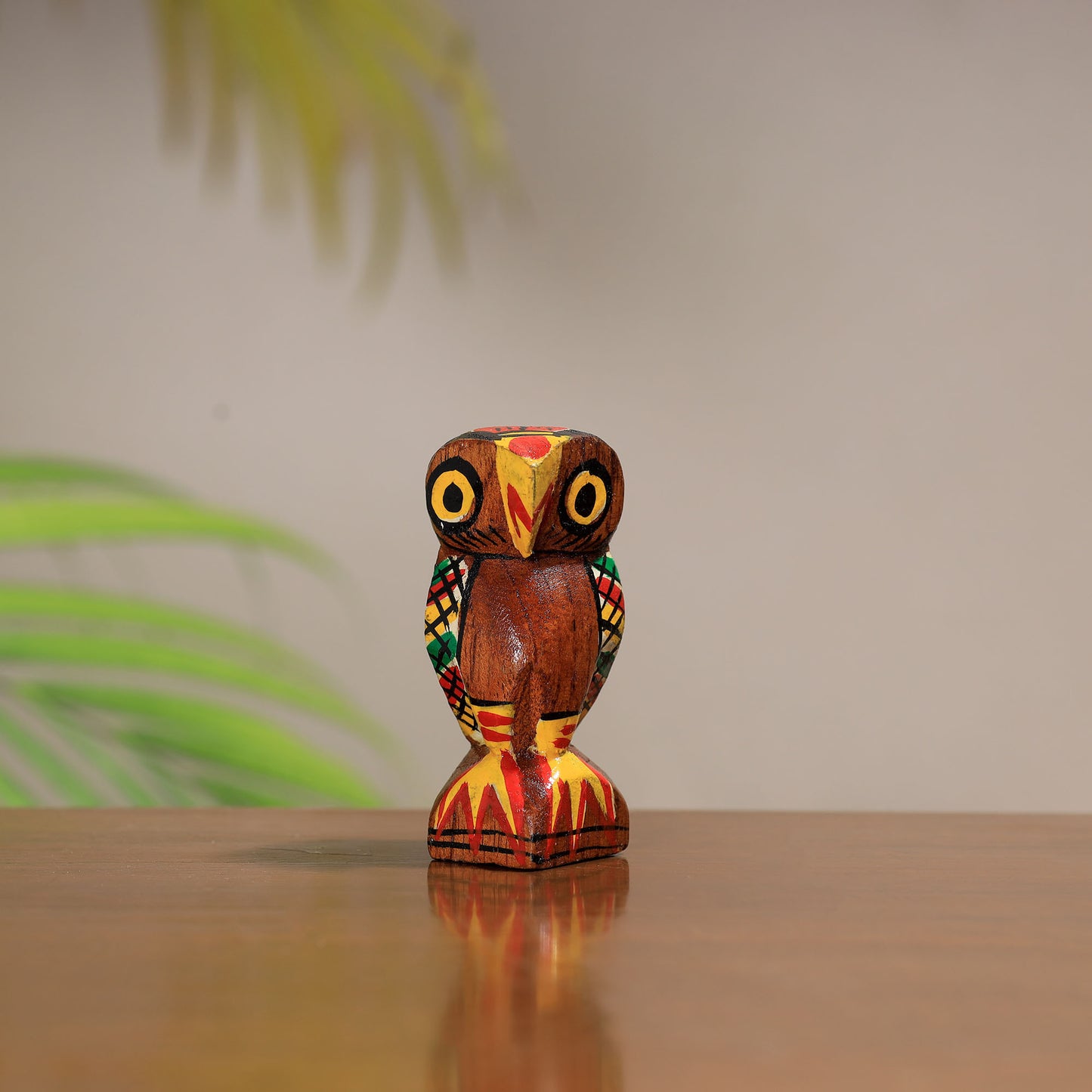 Owl - Traditional Burdwan Wood Craft Handpainted Sculpture (Tiny, Set of 2) 41