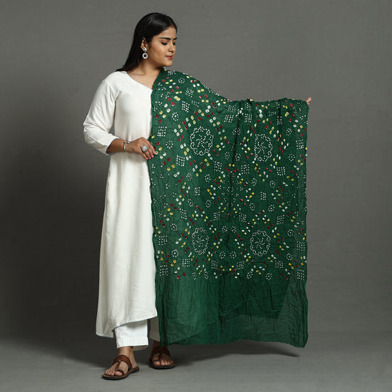 Green - Kutch Bandhani Tie-Dye Cotton Dupatta 52