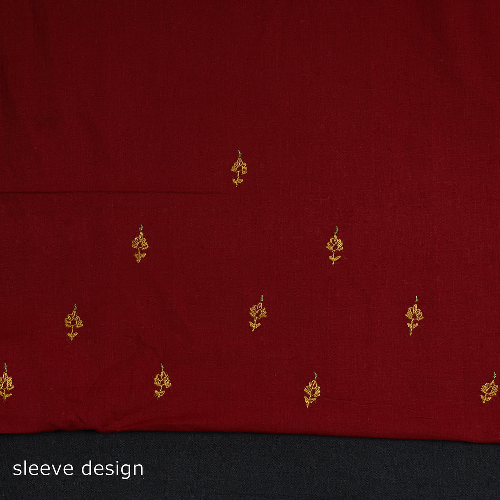 Red - Kashida Hand Embroidery Cotton Kurta Material (2.4m) 17