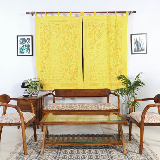 Yellow - Applique Queen Cutwork Cotton Window Curtain from Barmer (5 x 3.5 feet) (single piece)