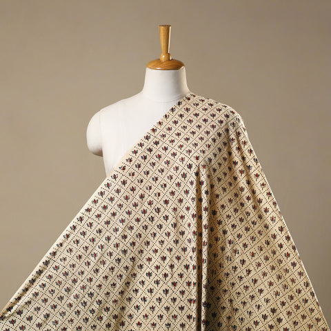 Beige Natural Dyed Block Print Cotton Ajrakh Fabric