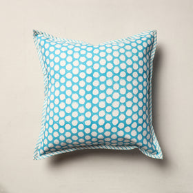 Blue Sanganeri Block Printed Canvas Cotton Cushion Cover