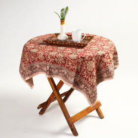 Red Pedana Kalamkari Block Print Cotton Table Cover