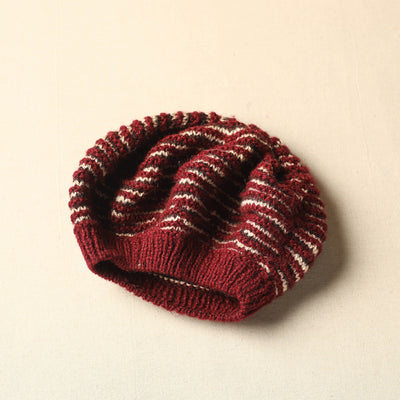 Maroon - Kumaun Hand Knitted Woolen Beret Cap 59