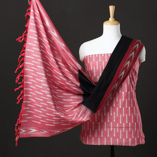 Pink - 3pc Pochampally Ikat Weave Handloom Cotton Suit Material Set 54