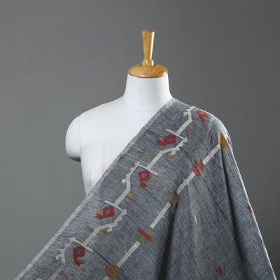 Grey - Pure Handloom Cotton Bengal Jamdani Fabric 12