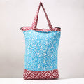 Blue Kantha Work Block Print Cotton Shopping Bag