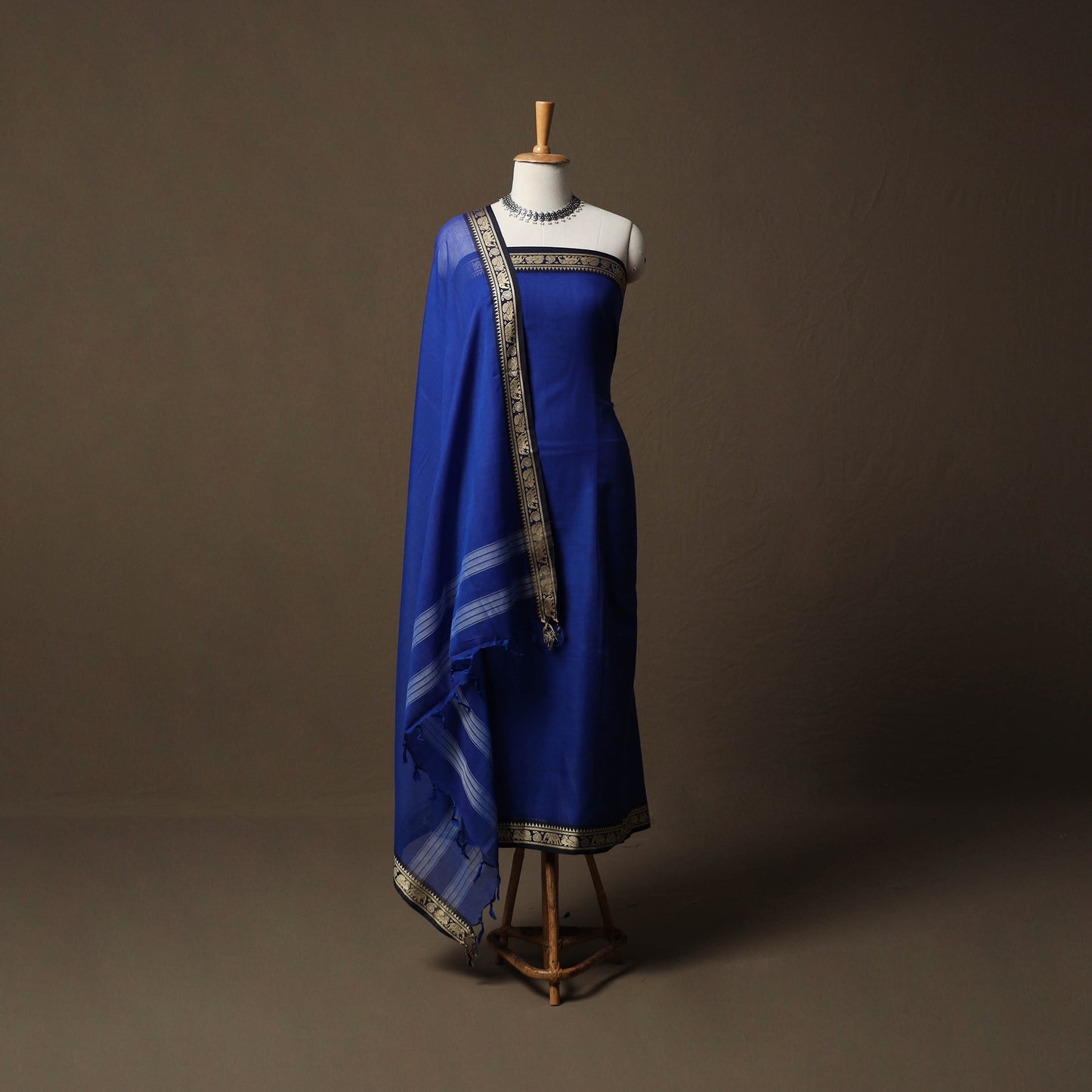 Dharwad Mercerised Cotton 3pc Unstitched Dress Material Suit Set with Woven Border 20