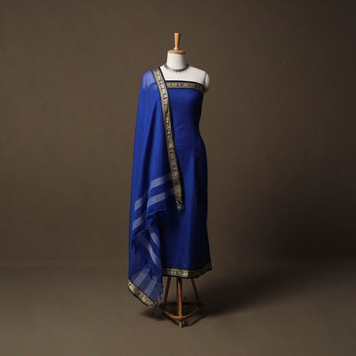 Dharwad Mercerised Cotton 3pc Unstitched Dress Material Suit Set with Woven Border 20