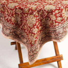 Red Pedana Kalamkari Block Print Cotton Table Cover
