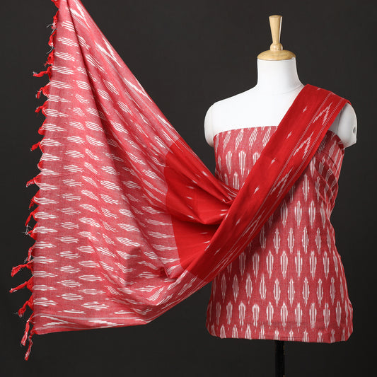Pink - 3pc Pochampally Ikat Weave Handloom Cotton Suit Material Set 55