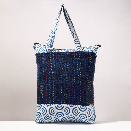 kantha block print shopping bag