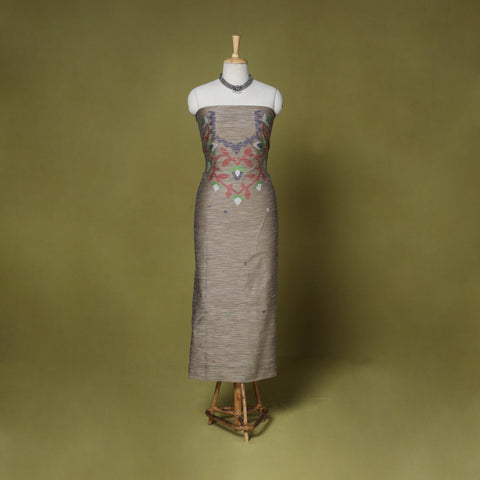 Brown - handloom silk cotton unstitched phulia jamdani