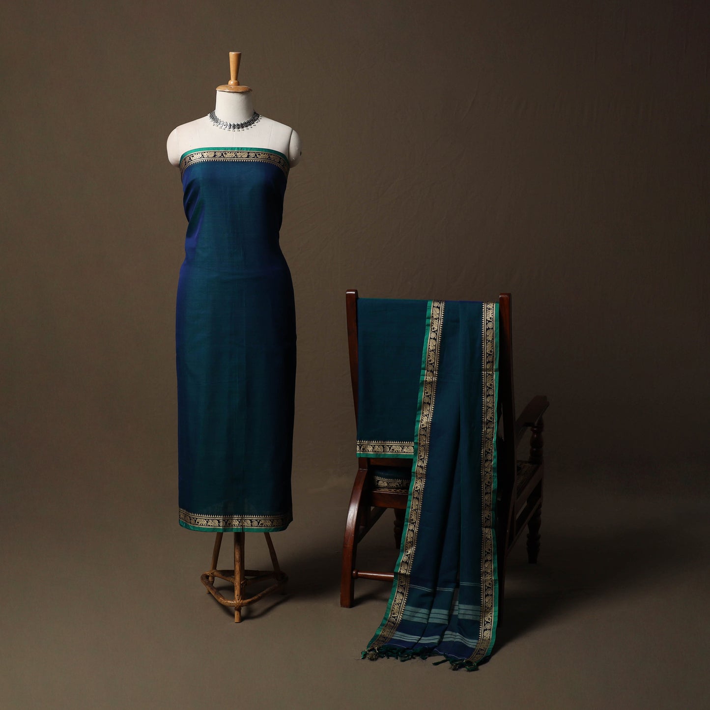 Dharwad Mercerised Cotton 3pc Unstitched Dress Material Suit Set with Woven Border 21