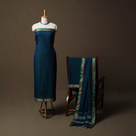 Dharwad Mercerised Cotton 3pc Unstitched Dress Material Suit Set with Woven Border 21