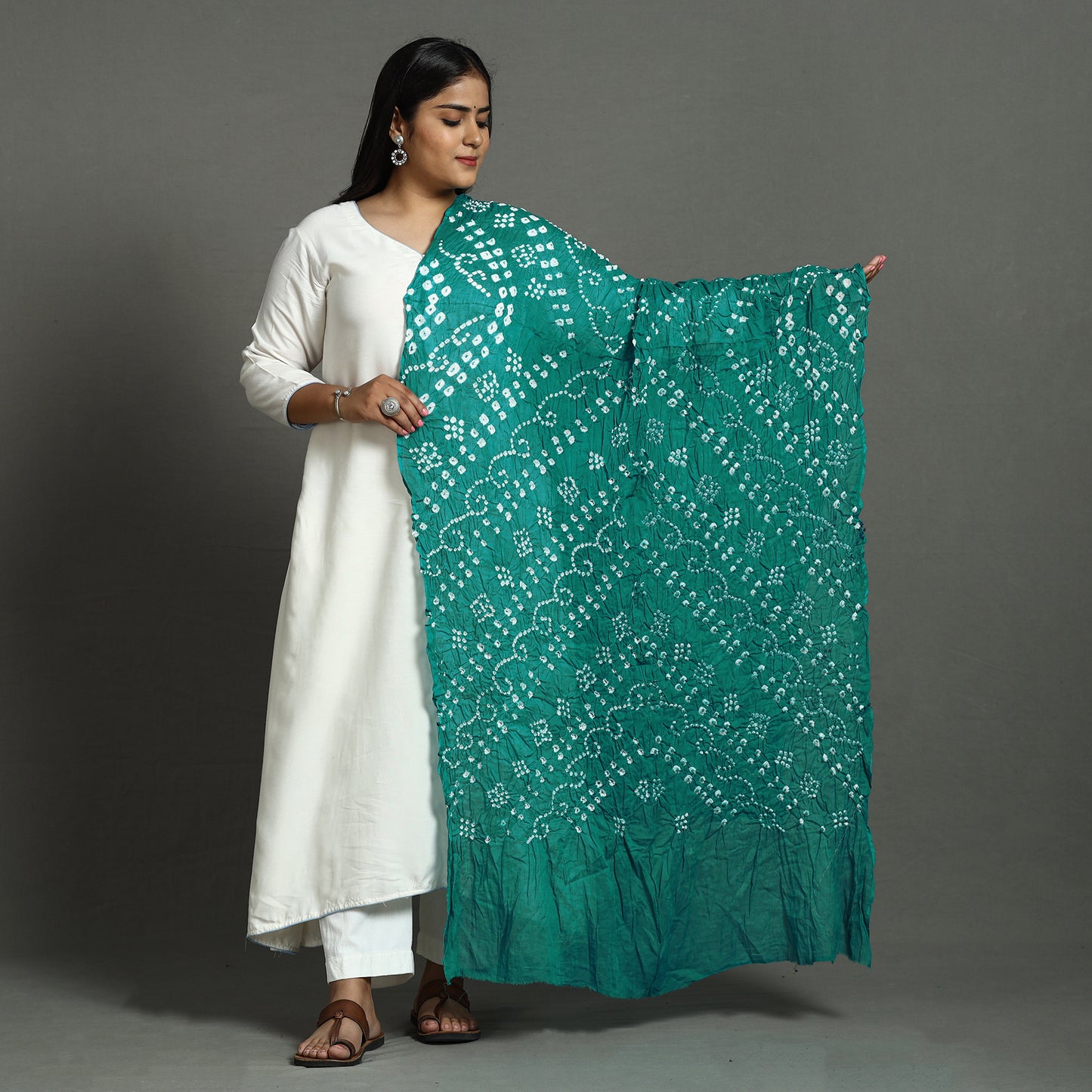 Green - Kutch Bandhani Tie-Dye Cotton Dupatta 54