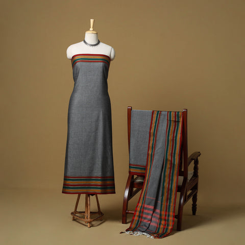 Dharwad Cotton 3pc Unstitched Dress Material with Border 78