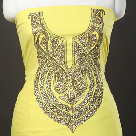  Yellow Kashida Hand Embroidery Cotton Kurta Material